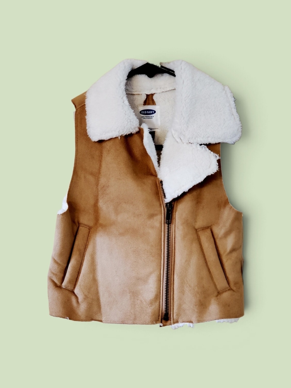 Old Navy Tan Faux-Suede Vest with White Sherpa Collar In Size 2T